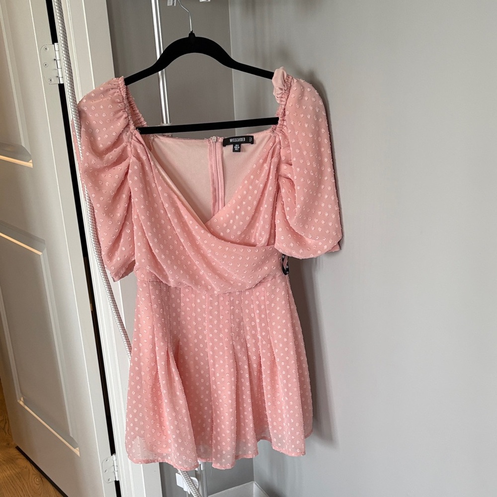Missguided Pink Mini Dress with Polka Dots